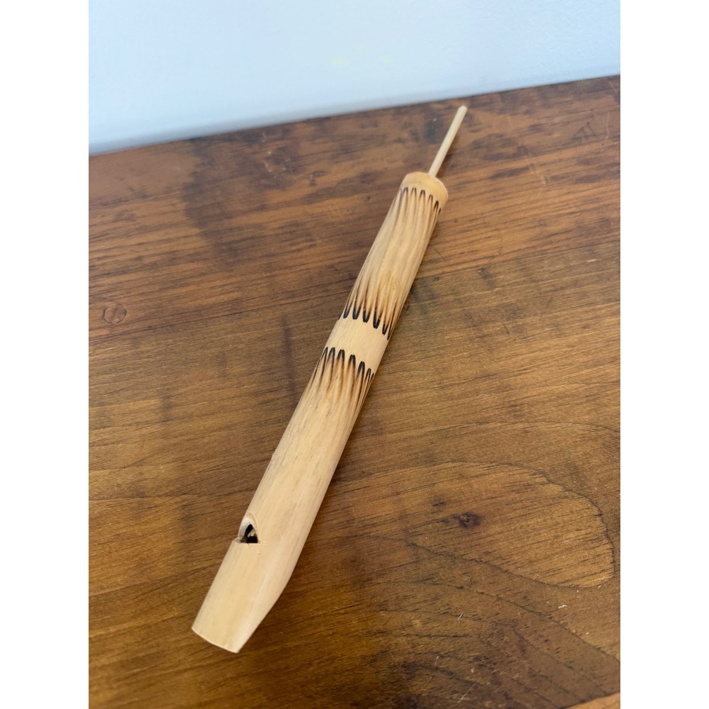 Handmade Bamboo Slide Whistle Natural Wood Folk Instrument Decor Etched Detail